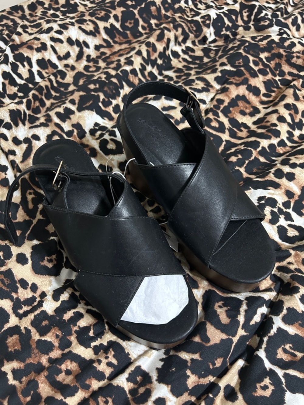 Universal Thread Black Crisscross Platform Slingback Wedges
